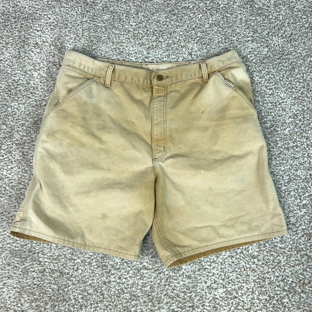 Vintage Carhartt Shorts Mens 36 Tan Carpenter Canvas Workwear Distressed Logo